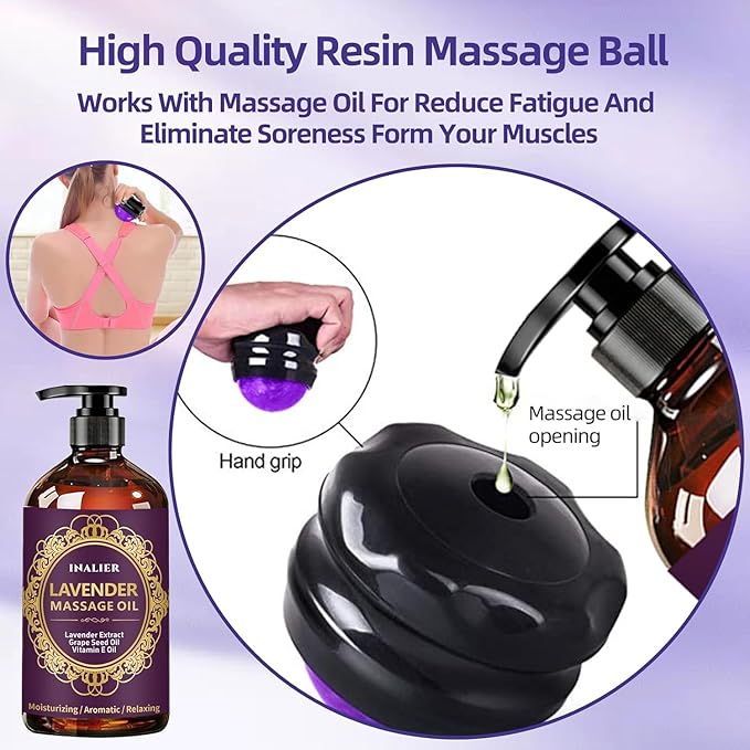 Massage Oils for Massage Therapy,Massage Kit Gifts for Women Men with Arnica, Lavender,Spa Gifts,3 Pack Cellulite,Sore Muscle & Lavender Massage Oils with Massage Ball
