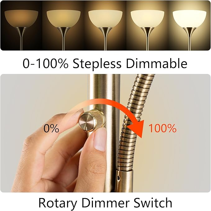 Floor Lamp, Dimmable Standing lamp, Stepless Dimming Brightness, Included 9W and 5W LED Bulbs, Industrial Floor Lamp for Living Room, Bedroom, Office, Reading - Bloomnest