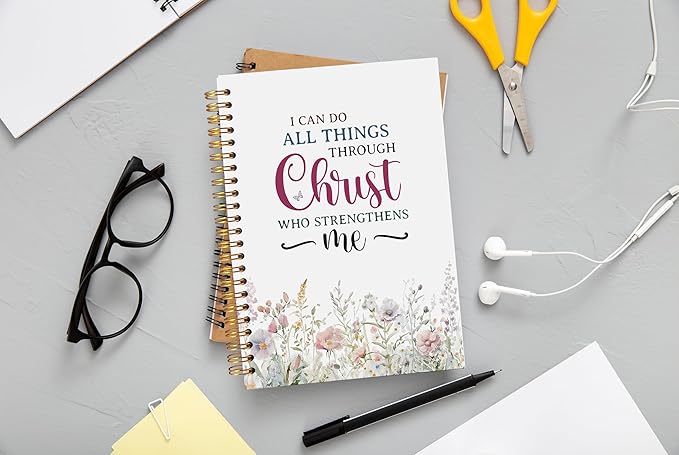 Watercolor Flower Christian Notebook Journal, Christian Gifts for Women Faith, I Can Do All Things Bible Journal Notebooks for Note Taking, Faith Based Gifts, Spiral Notebook 5.5x8.3 Inch - Bloomnest