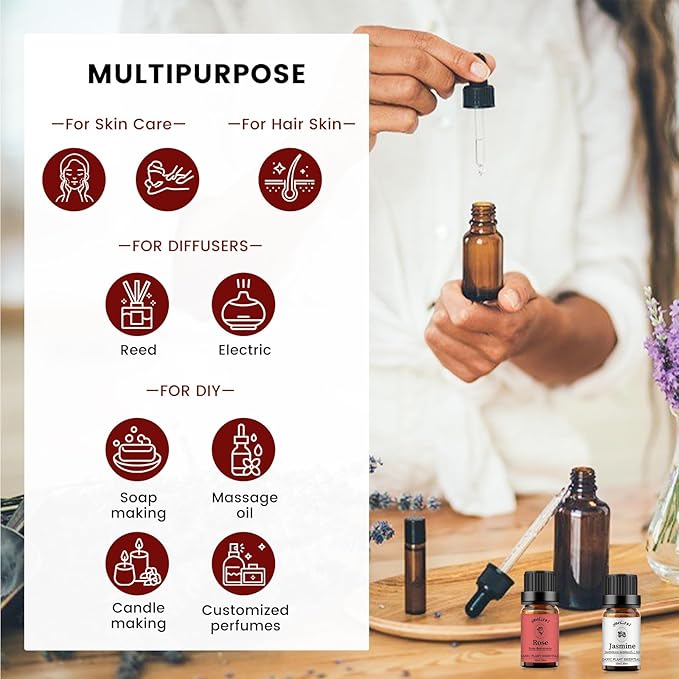 yethious Rose Essential Oil Jasmine Essential Oil for Diffuser, Hair, Skin, Body, Face, Perfume, Soap, Candle Making Rose Fragrance Oil Set Jasmine Oil Organic 2 X 10ML - Bloomnest