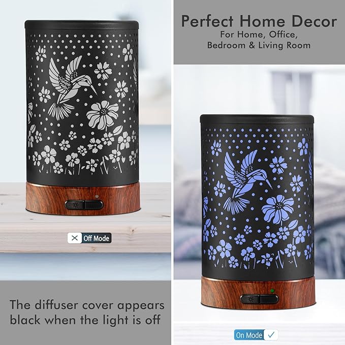 Essential Oil Diffuser Aromatherapy Diffuser - Metal Aroma Diffuser for Home 150ml Ultrasonic Cool Mist Diffuser with 7 Colors Light Auto Shut-Off Protection for Home Office Decor & Gift(Hummingbird) - Bloomnest