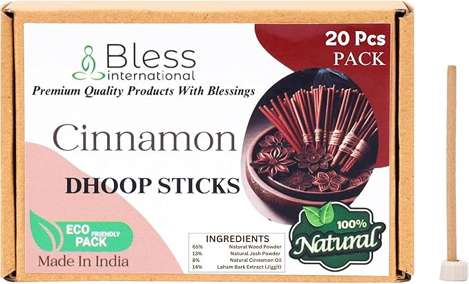 Bless-International Cinnamon-100%-Natural-Incense-Bambooless-Dhoop-Sticks Handmade-Organic-Chemicals-Free for-Purification-Relaxation-Positivity-Yoga-Meditation The-Best-scents-4.5-Inches-20-Sticks