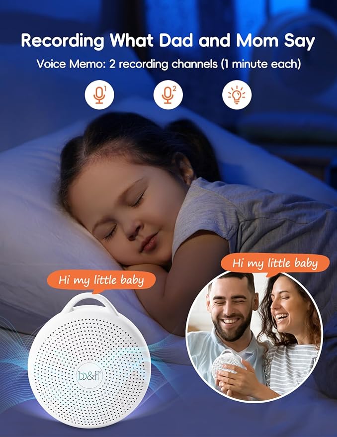 b&h Portable White Noise Machine with Night Light - Sound Machine for Baby, Bluetooth Speaker, 24 Soothing Sounds, 9 Colors Light, Timer, Rechargeable Sleep Machine for Home and Travel - Bloomnest