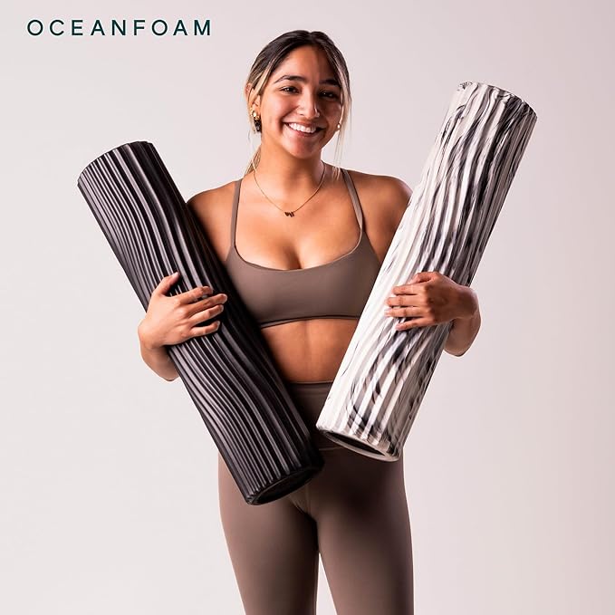 Oceanfoam Tsunami Roller (Black Marbled) - Soft, Textured Foam Roller for Physical Therapy, Back Pain, Excercise & Stretching - Wave Textured - Yoga, Athletics, Wellness - Extra-Large 26" x 5.9" - Bloomnest