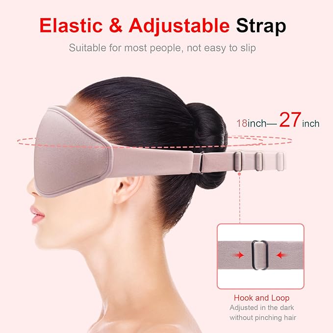 3D Sleep Mask with Earplugs, 100% Light Blackout Eye Mask for Sleep, Washable Sleeping Mask, 0 Pressure Eye Covers for Sleep with Wider Adjustable Strap, Only 1.3oz Light Soft Sleeping Mask (Pink) - Bloomnest