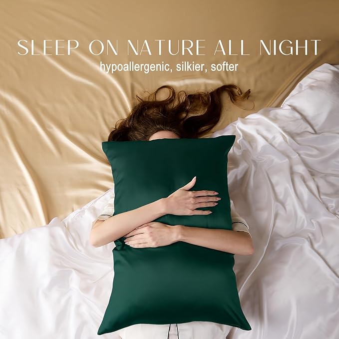 ZIMASILK 100% Pure Mulberry Silk Pillowcase for Hair and Skin Health,Soft and Smooth,Both Sides Premium Grade 6A Silk,600 Thread Count,with Hidden Zipper,1pc(Standard 20''x26'',Blackish Green) - Bloomnest