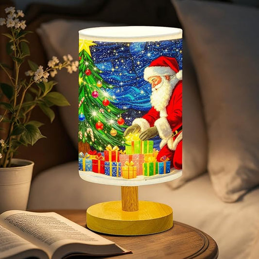 Santa Claus Table Lamp LED 3-Color Pressed Bedside for Merry Christmas, Santa Claus Shade Christmas Table Lamp with Wood Base for Bedroom Living Room Desk Office - Bloomnest