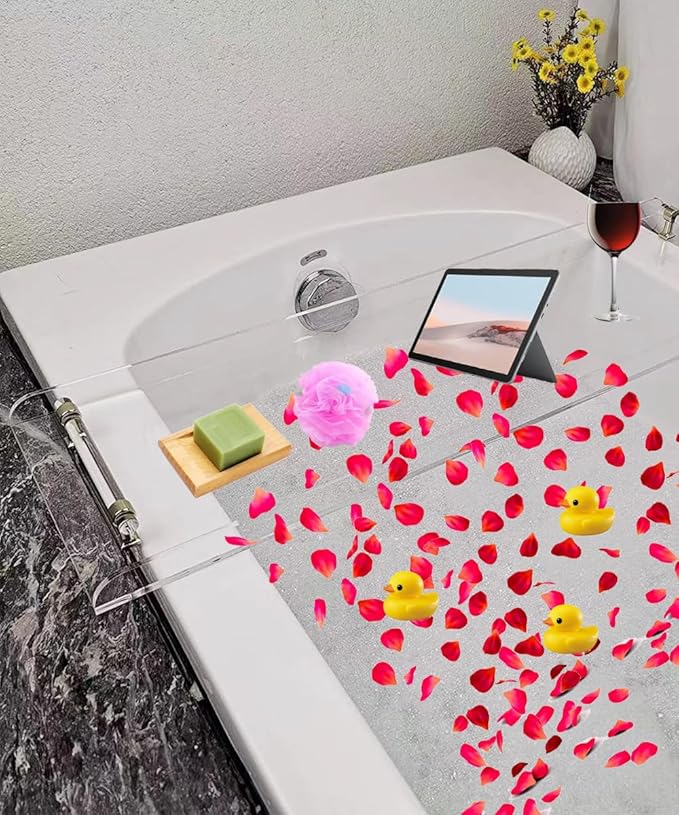 WANLIAN 33-Inch Luxury Bathtub Caddy Tray for Bathroom - Shower Storage Organizer Shelf With Silver Handles - Bloomnest