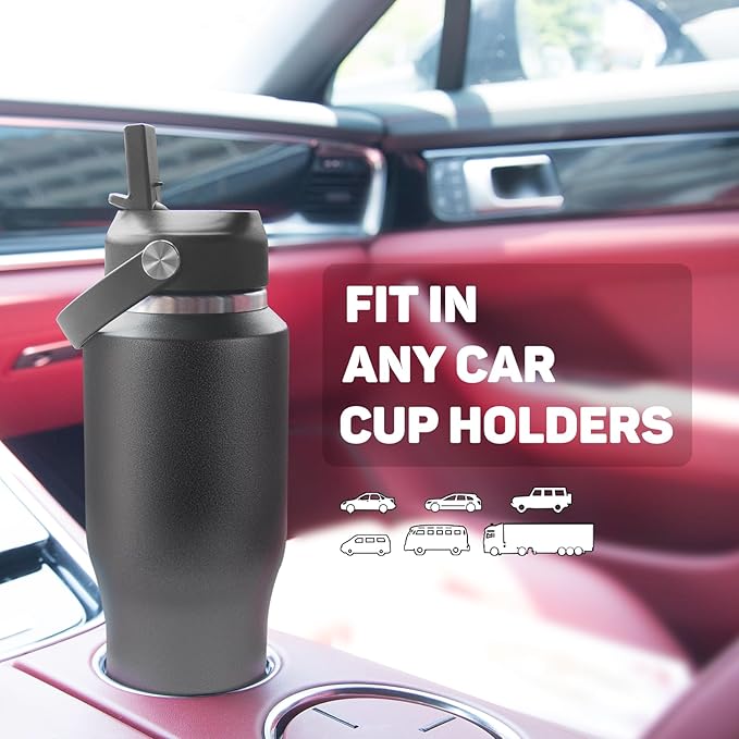 32oz Water Bottle Insulated with Powder Coated, Fit in Any Car Cup Holder, Water Bottles with Straw and Spout Lids, Stainless Steel Insulated Double Wall Leak-proof BPA Free to Keep Cold&Hot - Bloomnest