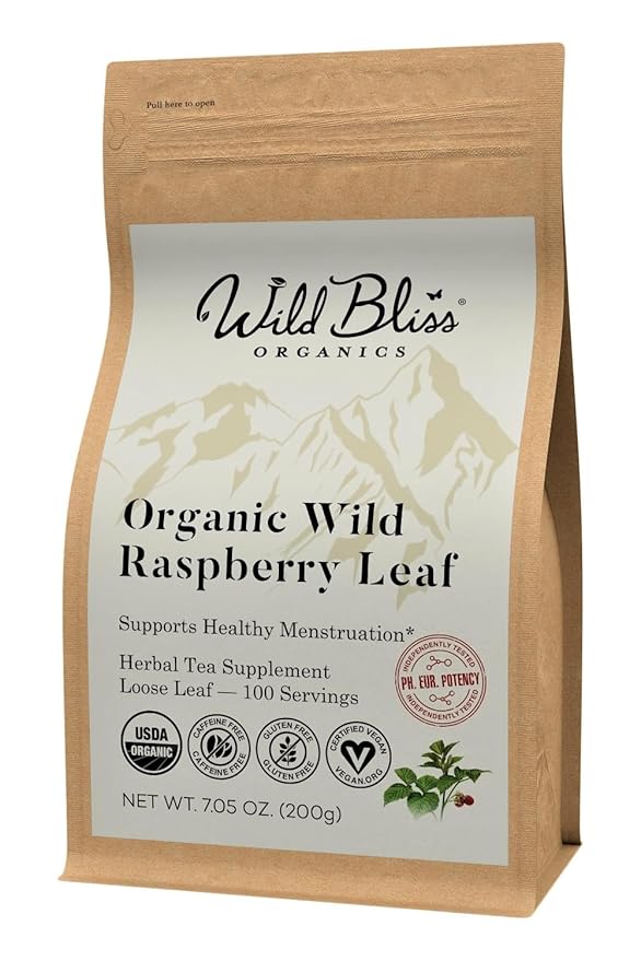 Wild Bliss Organic Red Raspberry Leaf Tea Pregnancy and Menstrual Support - Loose Leaf Herbal Tea - 7 Ounces - 100 Servings - Bloomnest