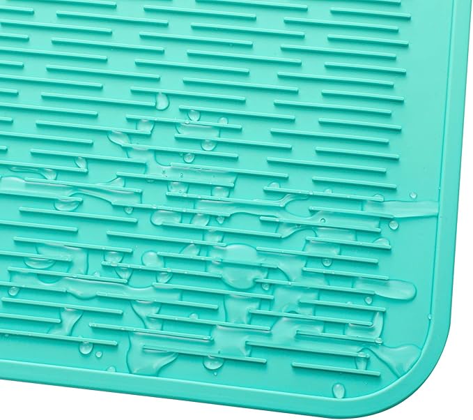 Silicone Dish Drying Mat for Multiple Usage,Easy clean,Eco-friendly,Heat-resistant Silicone Mat for Kitchen Counter or Sink,Refrigerator or Drawer Liner Mint 3XL 28 inches x 18 inches - Bloomnest