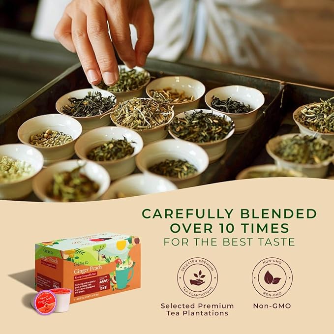 Gya Tea Co Caffeinated Ginger Peach Black Tea Pod (16 Count) - Smooth, Flavourful, Robust, Enjoy Hot or Iced - Bloomnest