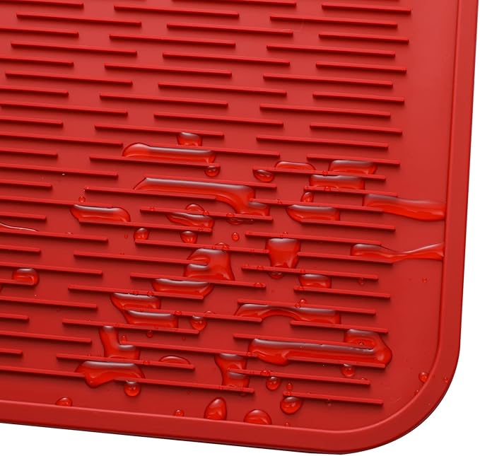 Silicone Dish Drying Mat for Multiple Usage,Easy clean,Eco-friendly,Heat-resistant Silicone Mat for Kitchen Counter or Sink,Refrigerator or Drawer Liner Red 3XL 28 inches x 18 inches - Bloomnest