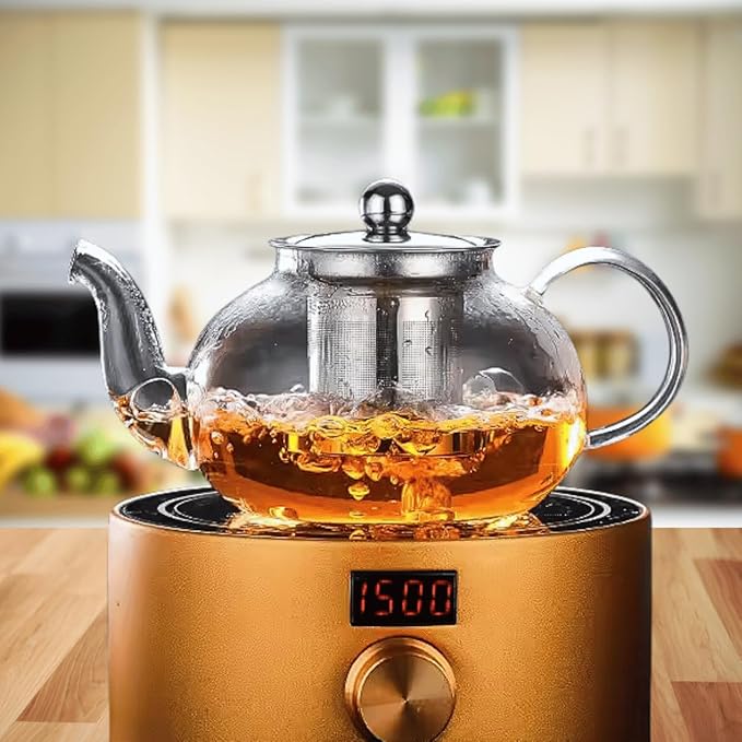 20oz (600ml) Clear Glass Tea Pot Set with Infuser – High Borosilicate Stovetop Teapot for Loose Leaf Tea, Herbal Infusions, and Blooming Teas – Durable, Heat-Resistant Tea Maker with Handle - Bloomnest