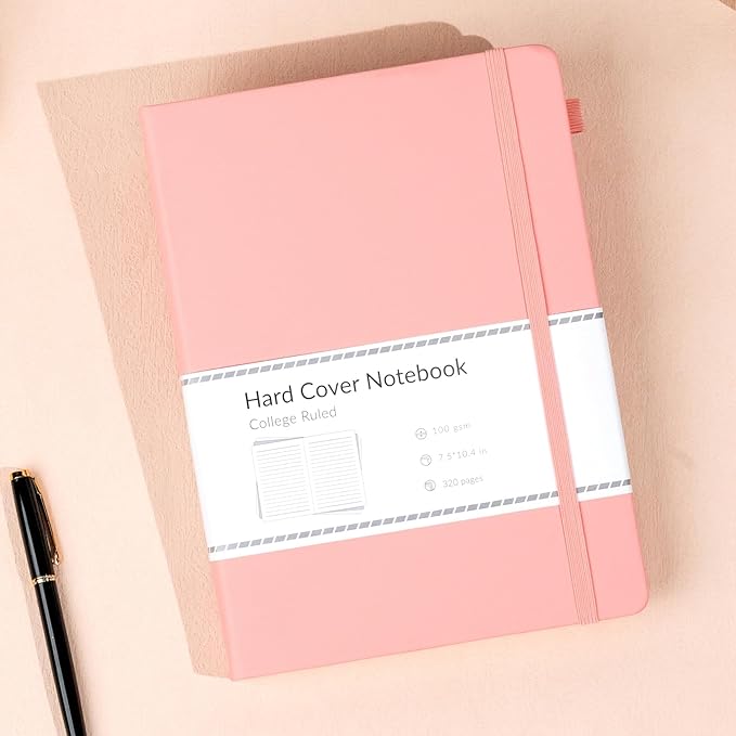 CAGIE Lined Journal Notebook, 320 Pages College Ruled Notebook, 100 Gsm Paper Thick Journal, B5 Hardcover Leather Journals for Writing Women, 7.6x10 In, Pink - Bloomnest
