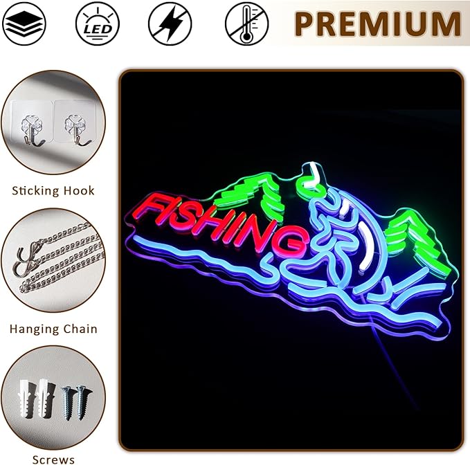 Fishing Neon Sign for Wall Decor, Fish Led Signs for Room, USB Dimmable Neon Lights for Fishing Gear Store Man Cave Bedroom Living Room Game Room Man Cave Party Business Yacht Sign - Bloomnest