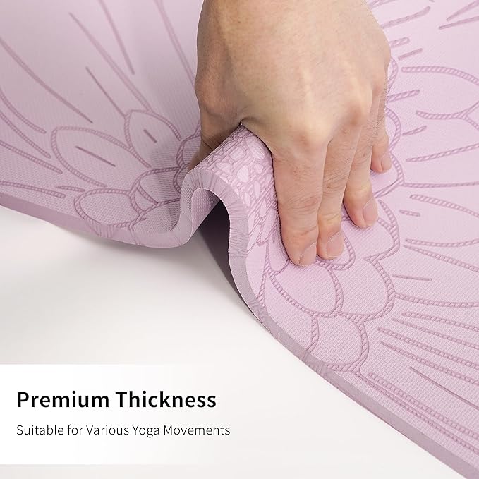 HAHE Yoga Mat Thick (8MM,1/3"), Eco-Friendly POE Non Slip Yoga Mat, High Rebound & Shock Absorption, Anti-Tear & Sweat-Resistant for Yoga, Fitness, Home, Workouts, Large Pilates Mats 72"x24" with Carrying Strap - Bloomnest