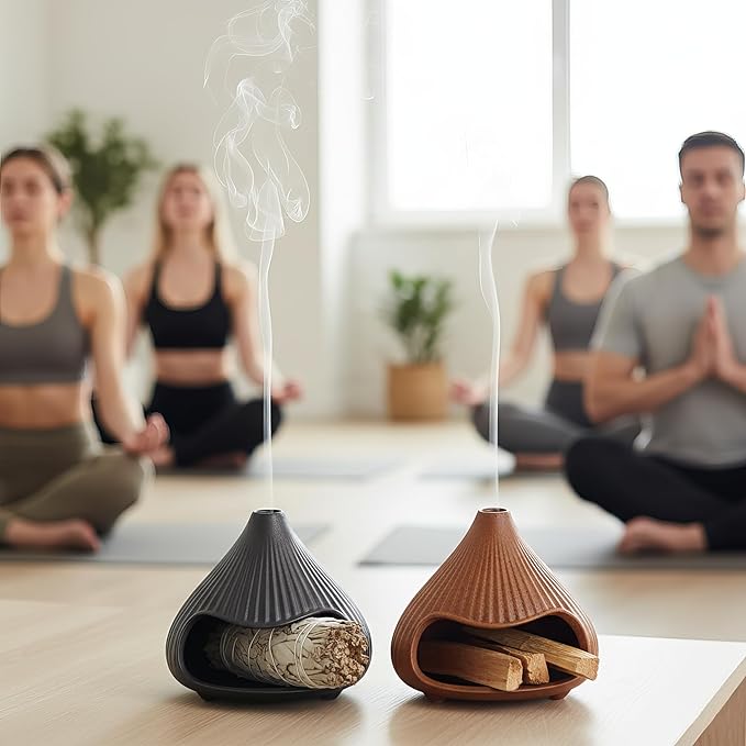 Retro Ceramic Palo Santo Holder, Sage Smudge Burner, Mini Fireplace Mount Fuji Chimney Incense Ash Catcher, Boho Zen Meditation Home Decor Gift (Rustic Brown) Bloomnest