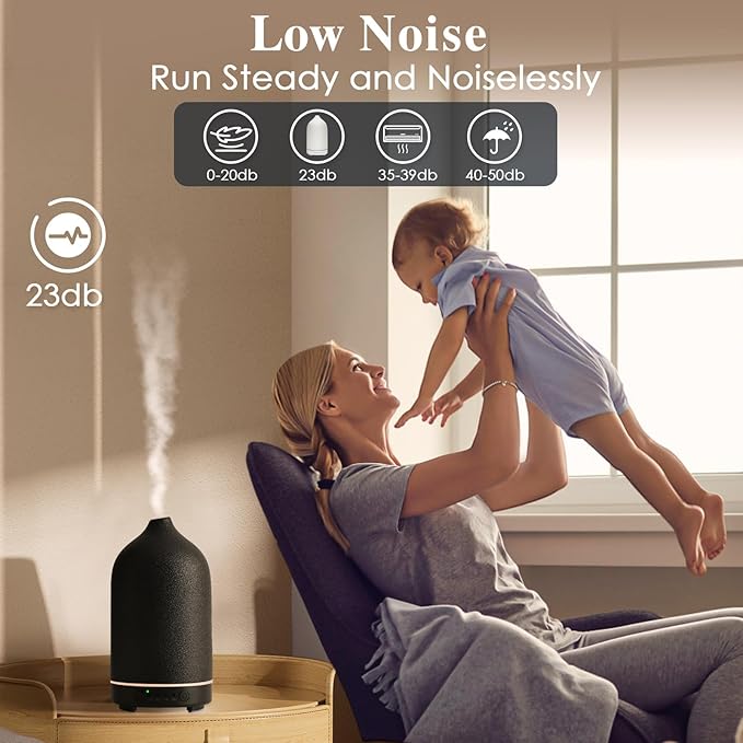 Diffuserlove Ceramic Essential Oil Diffuser Aromatherapy Diffusers for Home Bedroom Air Stone Diffuser Black Base - Bloomnest