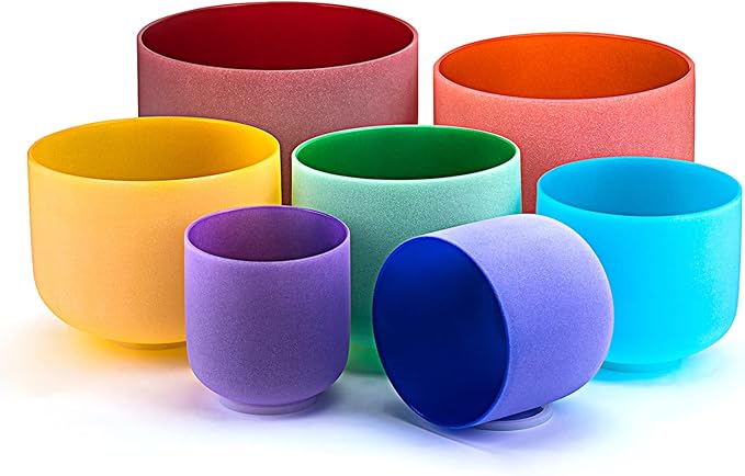 SOLSHINE Set of 7 Colored Crystal Singing Bowl 6''-12'' For Meditation Sound Healing with 2 Travel Carry Case Bag and Singing Bowl Resonance Striker - Bloomnest