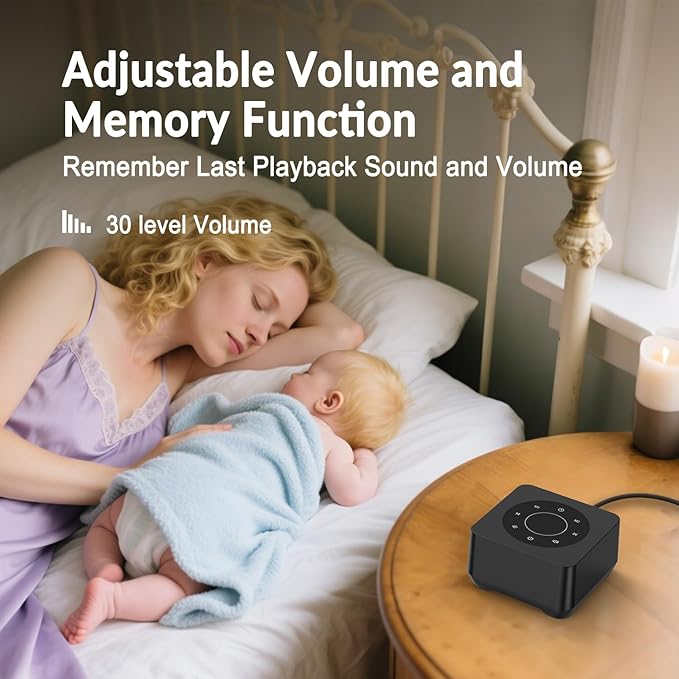 White Noise Sound Machine for Sleep 20 Soothing Sounds Noise Machine for 30 Level Volume 5 Timer Setting Favorite Setting Memory Function Touch Control Compact Portable for Adult/Baby (Black) - Bloomnest