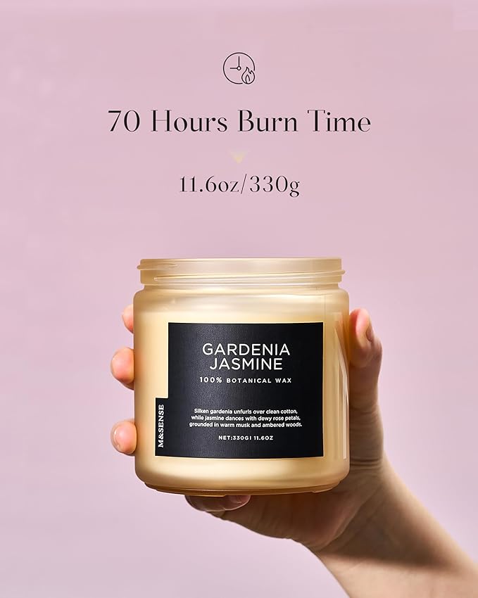 M&SENSE Gardenia Jasmine Scented Candle - 11.6oz Natural Soy Wax Clean Non Toxic 70-Hour Burn, 2-Wick Aromatherapy Candle for Bath & Office - Highly Scented Housewarming Gift for Mom Teacher Friends - Bloomnest