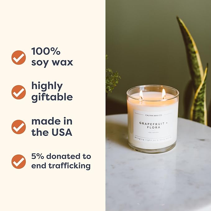 Calyan Wax Co. 2 Wick Candle, Smoke + Leather Scented Candle, 37 Hour Burn Time, Aromatherapy Soy Candles, Non Toxic & Vegan Soy Wax, Glass Tumbler Scented Candles, 8.8oz - Bloomnest