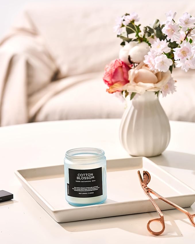 M&SENSE Clean Cotton Scented Candle - 7.05oz Natural Soy Wax Clean Cotton Blossom Scent Non Toxic Candle, 50-Hour Slow Burning 2-Wick Aromatherapy Home Fragrance Gifts for Home Decor - Bloomnest
