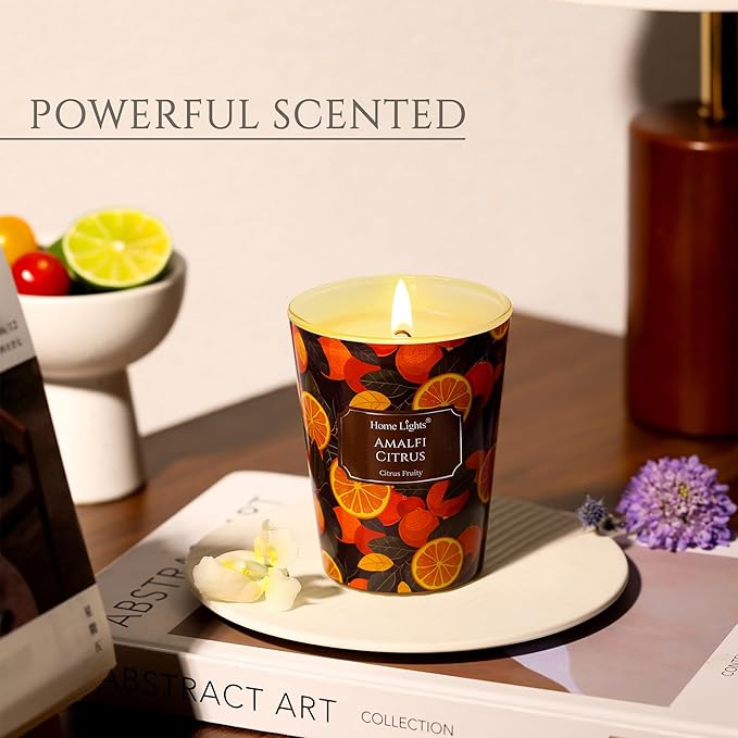 HomeLights 1-Wick Candles for Home Scented - 6.7oz Soy Wax Blend Candle Long-Lasting Fragrance, Eclectic Mixed Styles Home Decor and Housewarming Gifts, Amalfi Citrus - Bloomnest