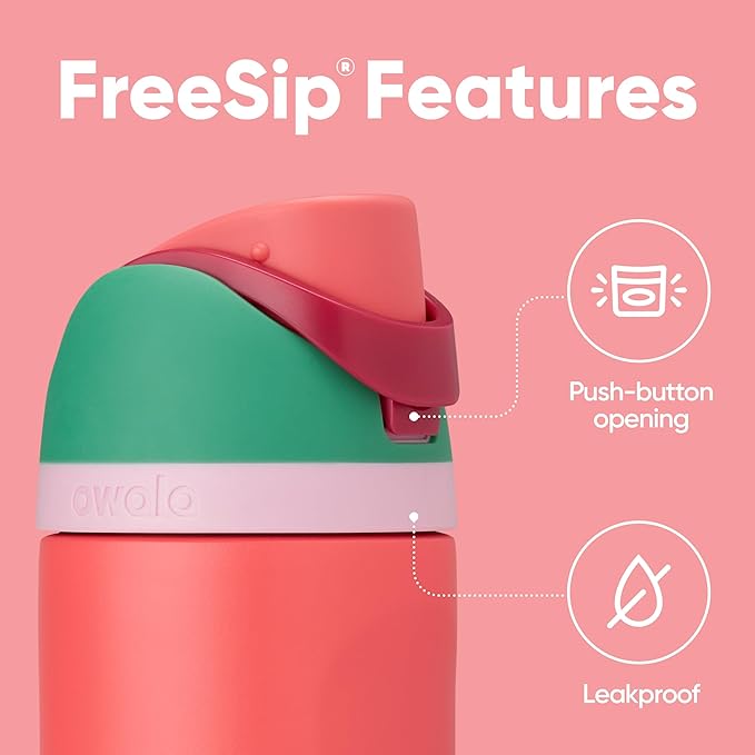 Owala FreeSip Insulated Stainless Steel Water Bottle with Straw for Sports, Travel, and School BPA-Free Sports Water Bottle, 24 oz, Strawberry Fields Owala