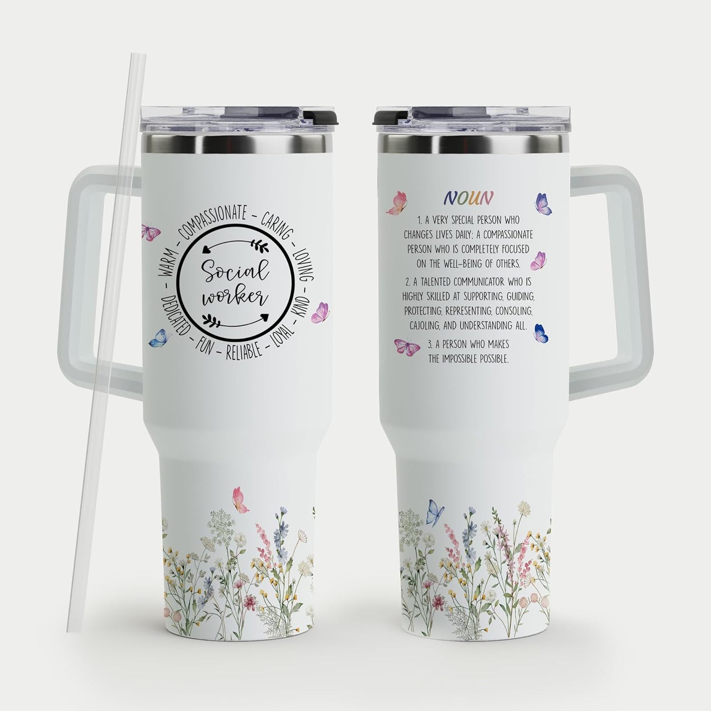 Social Worker Gifts - Tumbler Mug, Office Decor, 40oz with Handle and Straw