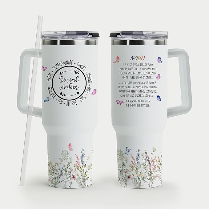 Social Worker Gifts - Tumbler Mug, Office Decor, 40oz with Handle and Straw - Bloomnest