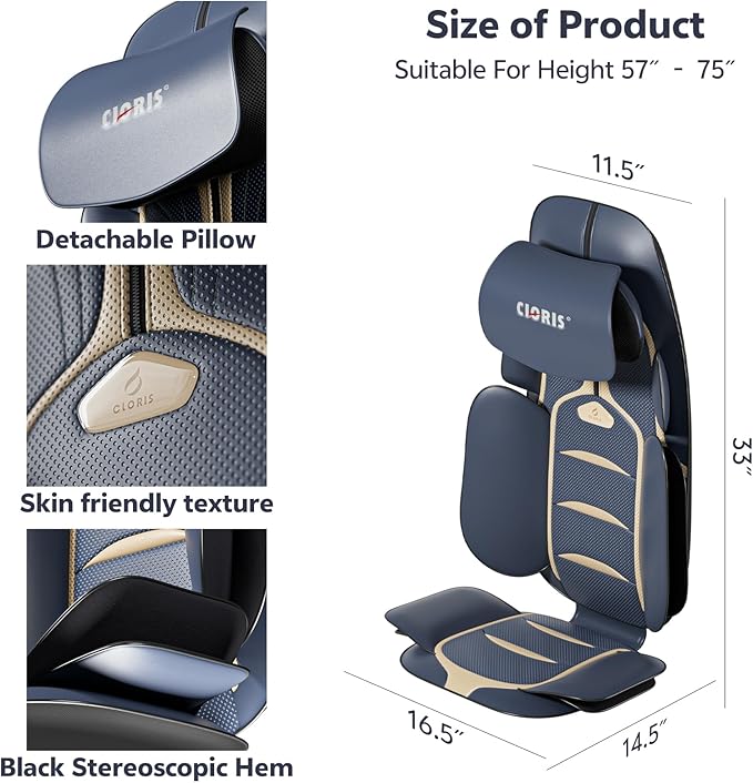 CLORIS Neck Back Massager with Heat, Automatic Adjustable Neckrest, 3D Shiatsu Compress & Rolling Massage Chair Pad for Full Body Relaxation, Home Office Chair Use, Gift for Family & Friends Blue&Gold - Bloomnest