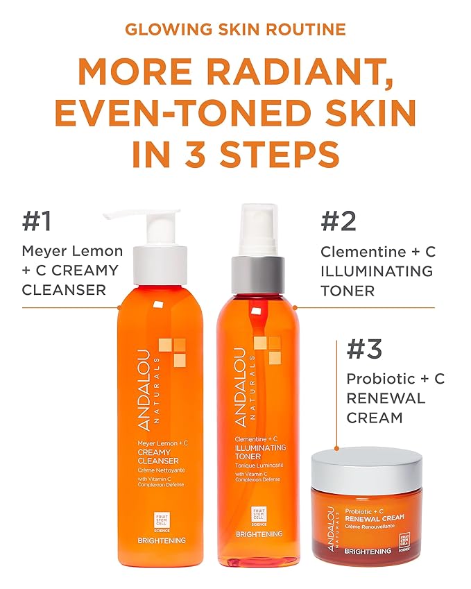 Andalou Naturals Illuminating Facial Toner Clementine + Vitamin C - Hydrating Face Mist Toner to Balance & Refresh Skin - with Fruit Stem Cell Complex Plus Aloe Vera - 6 fl oz - Bloomnest