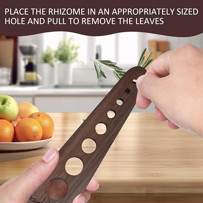 2 Pcs Herb Stripper Tool, Wooden Herb Stripper Vegetable Leaf Remover 8 Different Aperture Designs Wood Stripping Strippers Suitable for Herbs, Parsley, Coriander, Thyme, Rosemary (Brown) - Bloomnest