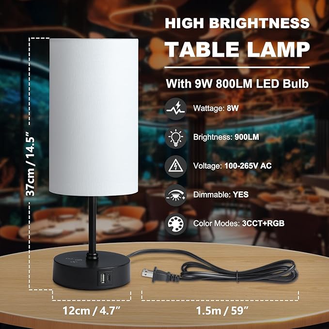 Unicozin Table Lamp,3 CCT 3000K/4500K/6500K & RGB Color Changing,Stepless Dimmable Touch Control Bedside Lamp for Reading,Ambience Nightstand Light for Home Decor Party,White Shade - Bloomnest