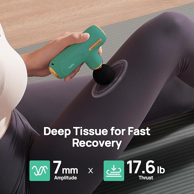 Super Mini Massage Gun Deep Tissue, Pocket-Sized Muscle Massager with 5-Speed & 4 Heads, Portable Handheld Massager Quiet for Home/Gym/Travel, Ideal Gift for Men & Women, Athletes, Green - Bloomnest