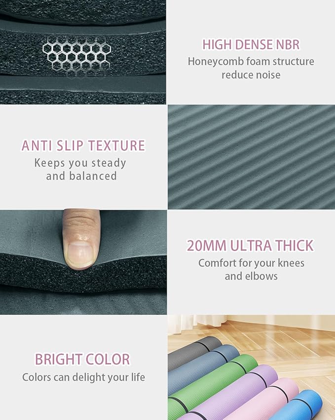 Large Yoga Mat 78"x 51" 20mm/15mm Thick Workout Mats for Home Gym, Extra Wide Workout for Women Men Gym Flooring Exercises - Bloomnest