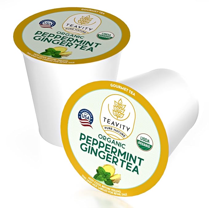 Organic Ginger Tea Pods for Keurig with Organic Peppermint Tea - Decaf Tea for K Cup Brewing Peppermint Ginger by Teavity (36 Tea Pods) - Bloomnest
