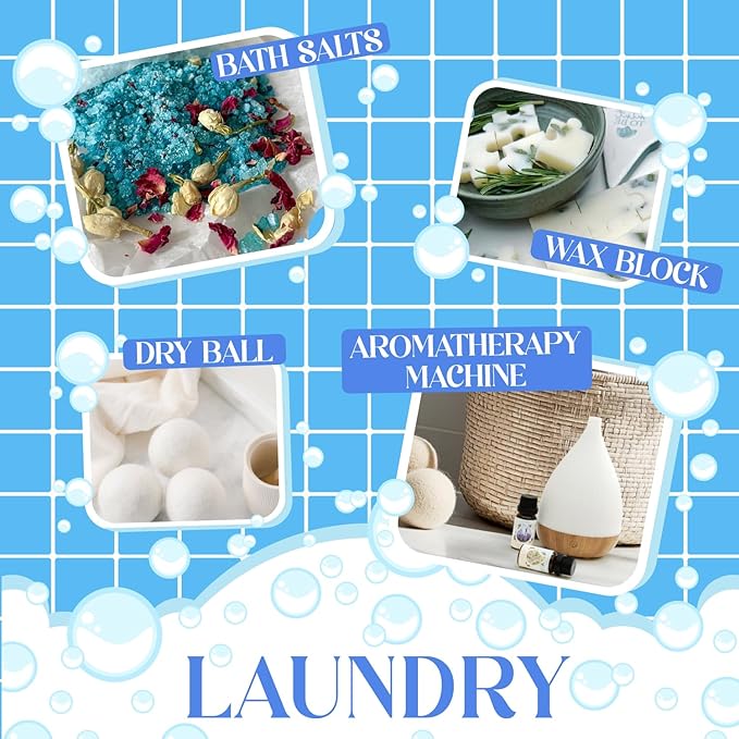Laundry Fragrance Oils Set, Essential Oil Gift Set for Diffuser, Clean Scent Diffuser Oil, Use with Wool Dryer Balls or Diffuser,Chamomile, Fresh Cotton, Sage, Cedar, Lavender, Cherry Soap - Bloomnest