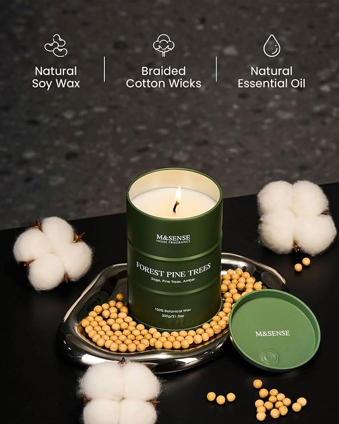 M&SENSE Frosted Pine Scented Candles Natural Non Toxic, Aromatherapy Candle for Stress Relief Meditation Relaxing, Housewarming Gifts for Women Men, 11.3oz 70 Hour Long Burning - Bloomnest