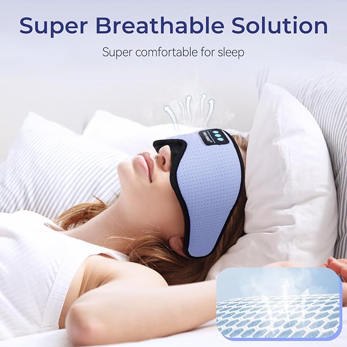 3D Sleep Mask with Bluetooth Headphones, Breathable Cotton Sleeping Headphones for Side Sleepers, Wireless Music Eye Mask with Timer, Gifts for Men Women, Purple - Bloomnest