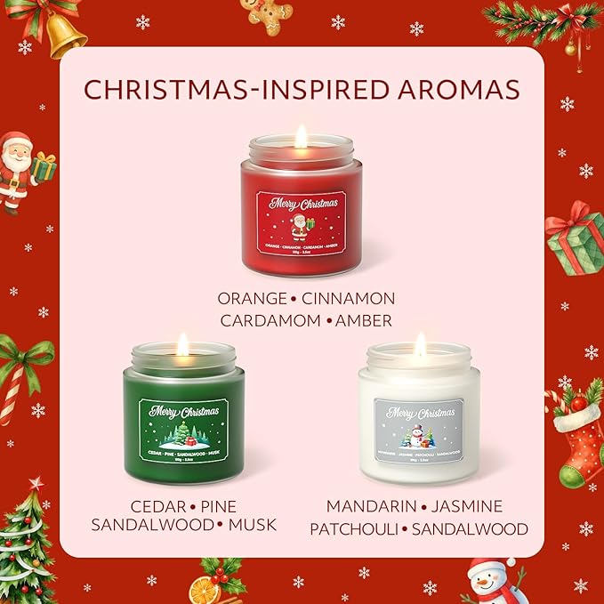 NORVENCE Christmas Candles, Scented Candles Gift Set for Stress Relief, Stress Relief Candle Gifts for Women and Men, Christmas Candle Gifts for Women (Red & White, 7 oz) - Bloomnest