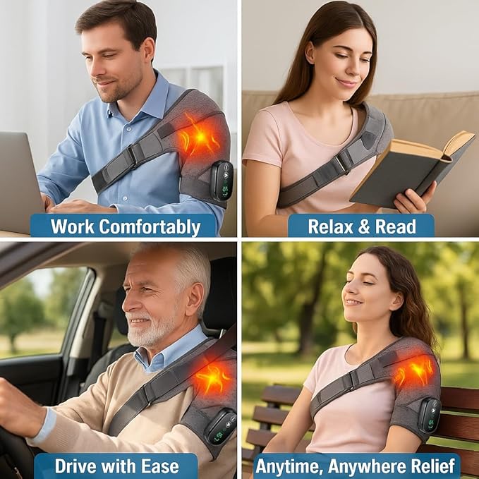 Shoulder Heating Pad with Massage Cordless, Shoulder Massager for Pain Deep Tissue, Heated Shoulder Wrap with Massage, Heat Pad for Pain, Christmas Gifts for Men Women - Bloomnest