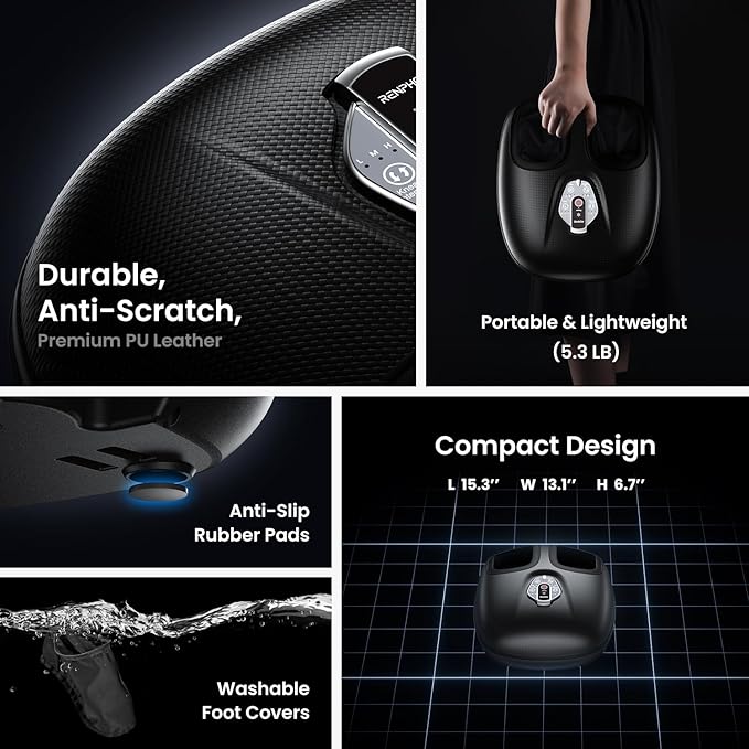 RENPHO Foot Massager Machine with Heat [2026 Upgraded], Shiatsu Foot Massager for Plantar Fasciitis, Foot Massager Machine for Women, Wireless Control, 2026 New Upgraded, BK