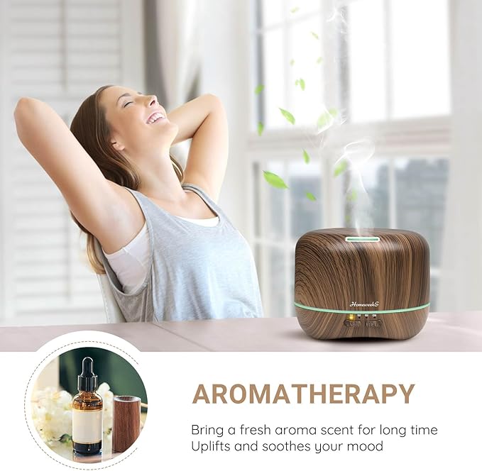 Aromatherapy Essential Oil Diffuser for Room: Air Humidifier Aroma Scent Cool Mist Diffuser Colorful Lights Wood Cute Small Large Waterless Auto Off Ultrasonic Diffusers for Home Bedroom (300ml) - Bloomnest