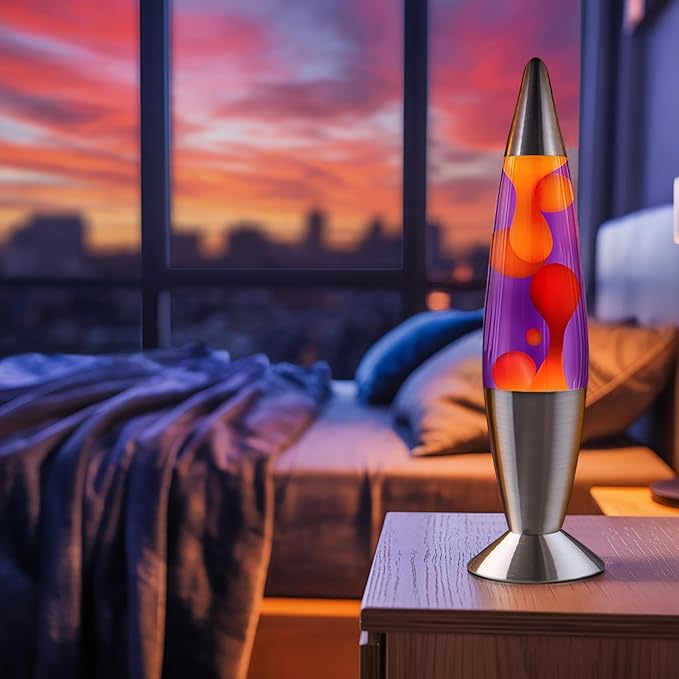 JAMBO 16" Beautiful Lamp- Purple with Yellow/Orange Wax, Relaxing Liquid Light, Night Light Nightlight, Home Decor Living Room Office Bedroom Lamp for Adults Teens Kids Magma Motion - Bloomnest