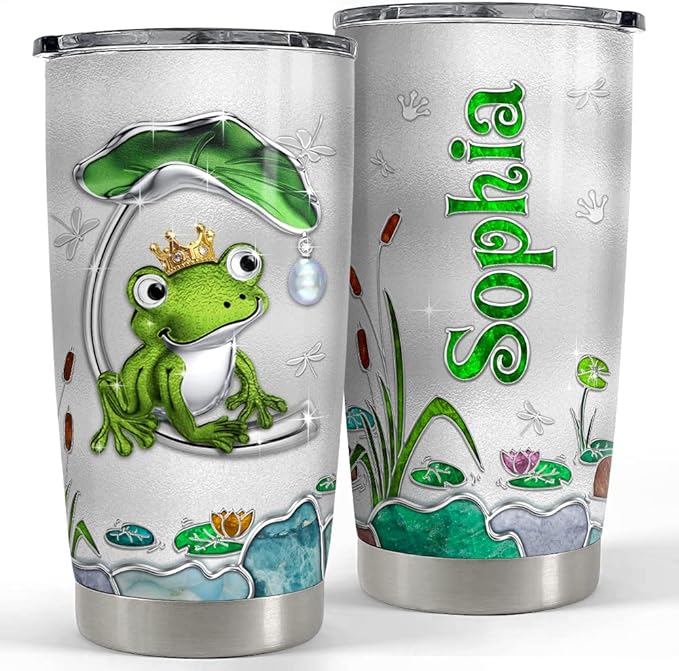 SANDJEST Personalized Frog Tumbler Jewelry Style Frog 20oz 30oz Tumblers with Lid Gift for Women Girl Daughter Sister Animal Lovers Christmas Birthday - Bloomnest