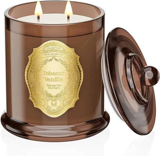 M&SENSE Tobacco Vanilla Candles for Home Scented, 2 Wick 12.7oz Soy Wax Candles Non Toxic,70 Hours Long Burning,Luxury Candles Gift for Stress Relief, Meditation, Yoga - Bloomnest