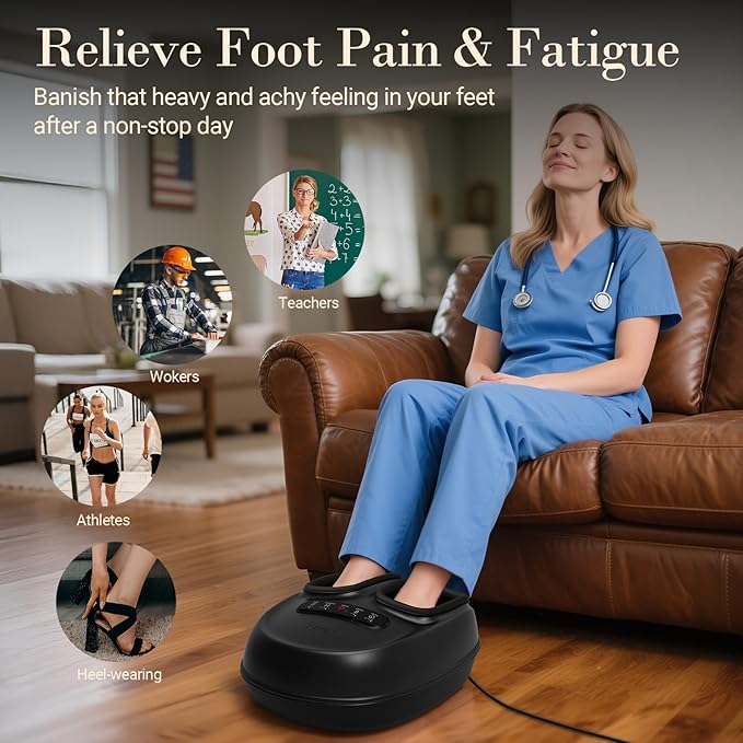 Foot Massager with Heat, Shiatsu Feet Massager for Plantar Fasciitis Relief, Adjustable Kneading and Compression Foot Massage Machine for Neuropathy Pain, Fits Up to 13" - Bloomnest